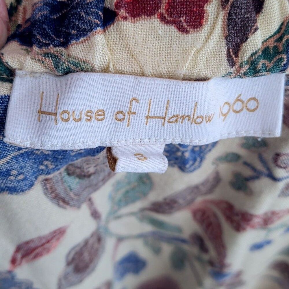 HOUSE OF HARLOW 1960 Cream Floral Flutter Sleeve Midi Dress Size S Boho Ruffle - Picture 7 of 10